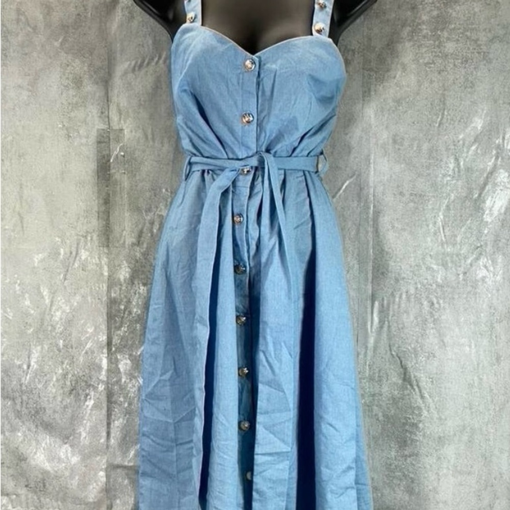 Blue Pleated Tie Front NY Collection Sundress